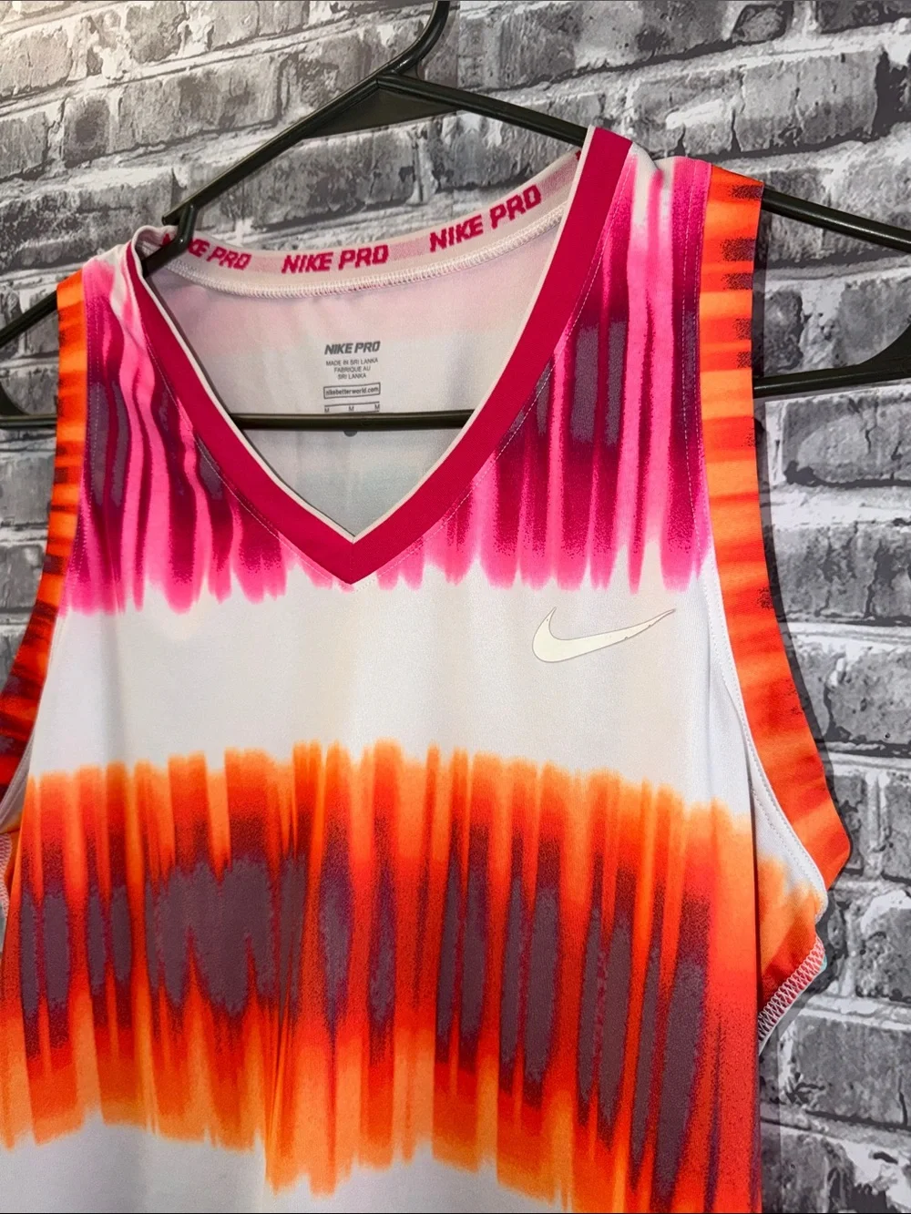 Nike‎ Pro Bright Pink Orange Teal Stripe Performance Tank